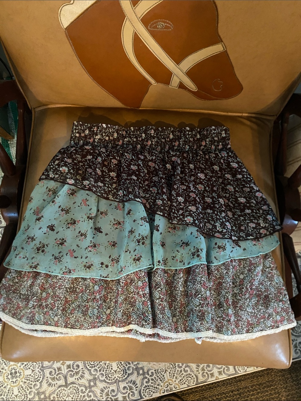 Maurices Tiered Floral Ruffle Skirt - Black, Light Blue, Brown